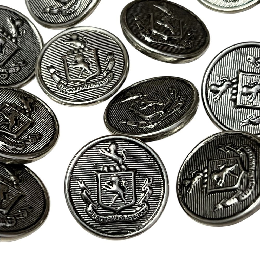 Lot of 20 Vintage Spectemur Agendo Lion Crest Silver Tone Clothing Buttons